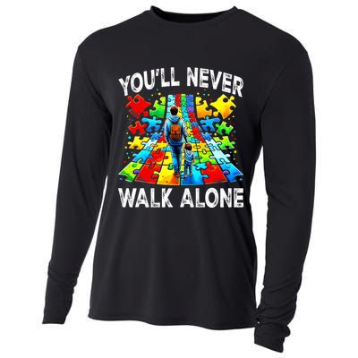 Autism Dad Support Alone Puzzle You'll Never Walk Alone  Cooling Performance Long Sleeve Crew