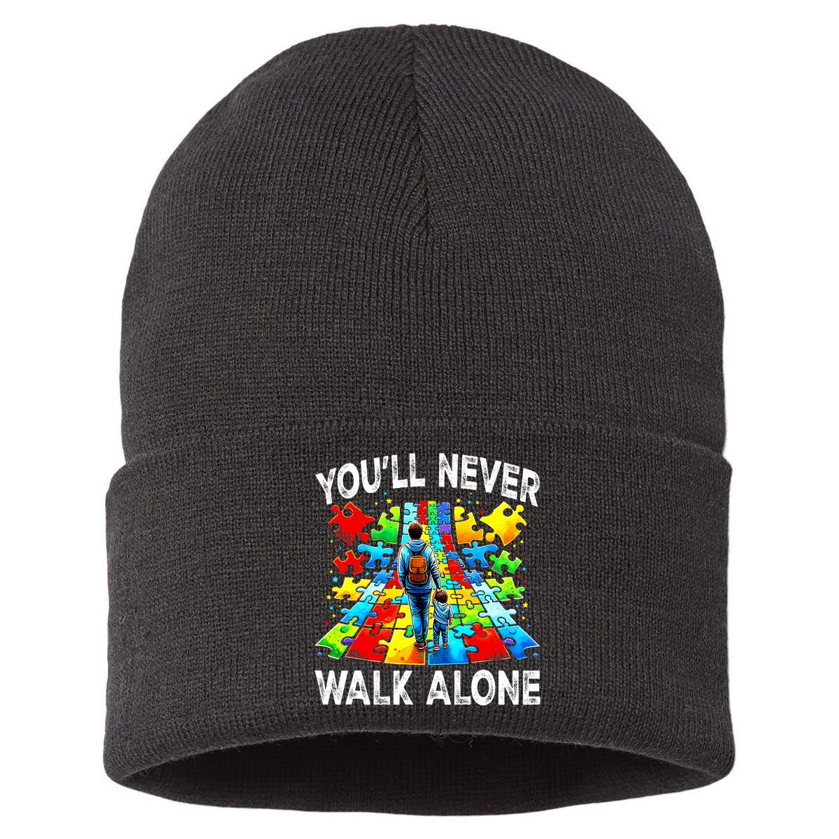 Autism Dad Support Alone Puzzle You'll Never Walk Alone  Sustainable Knit Beanie