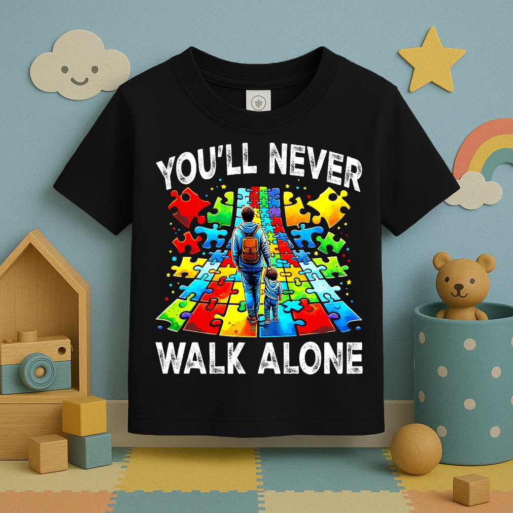 Autism Dad Support Alone Puzzle You'll Never Walk Alone  Toddler T-Shirt