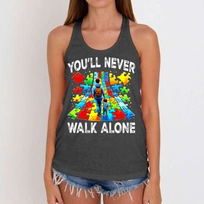 Autism Dad Support Alone Puzzle You'll Never Walk Alone  Women's Knotted Racerback Tank