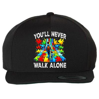 Autism Dad Support Alone Puzzle You'll Never Walk Alone  Wool Snapback Cap