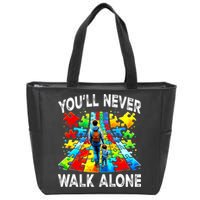 Autism Dad Support Alone Puzzle You'll Never Walk Alone  Zip Tote Bag