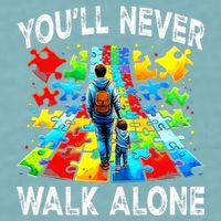 Autism Dad Support Alone Puzzle You'll Never Walk Alone  Sueded Cloud Jersey T-Shirt