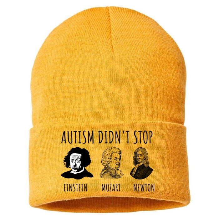 Autism Didn't Stop Einstein Mozart Newton Inspirational Autism Awareness Month Sustainable Knit Beanie