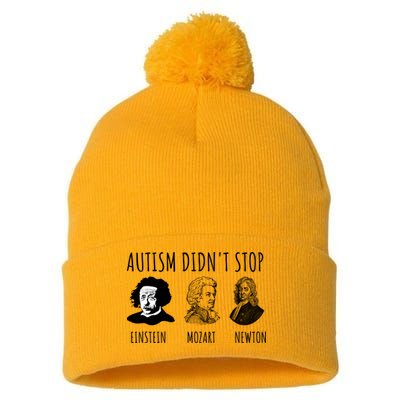 Autism Didn't Stop Einstein Mozart Newton Inspirational Autism Awareness Month Pom Pom 12in Knit Beanie