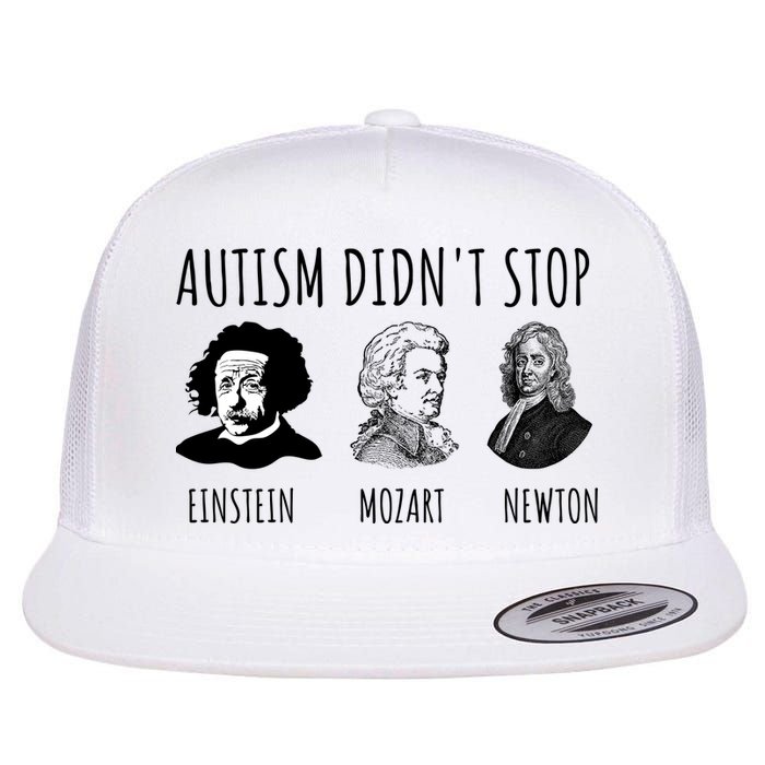 Autism Didn't Stop Einstein Mozart Newton Inspirational Autism Awareness Month Flat Bill Trucker Hat