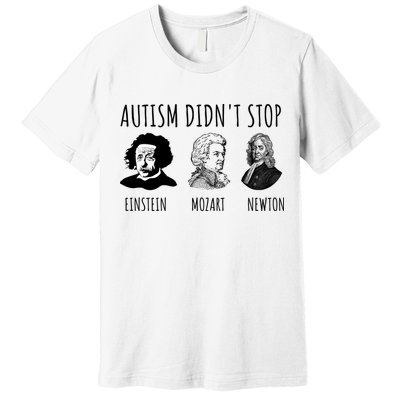 Autism Didn't Stop Einstein Mozart Newton Inspirational Autism Awareness Month Premium T-Shirt