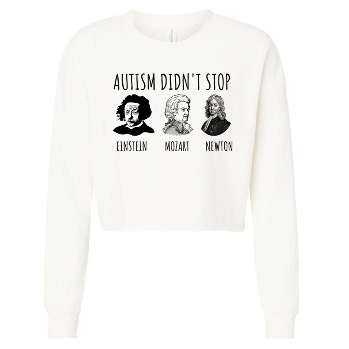 Autism Didn't Stop Einstein Mozart Newton Inspirational Autism Awareness Month Cropped Pullover Crew