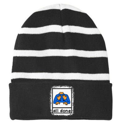 All Done Sign Language Asl Teacher Striped Beanie with Solid Band