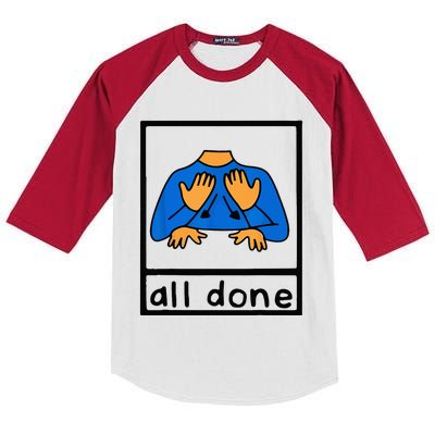 All done sign language speech pathology aac sped teacher Kids Colorblock Raglan Jersey