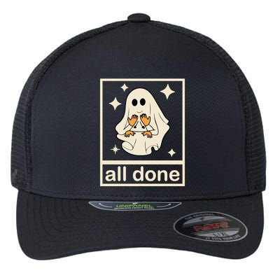 All Done Sign Language Ghost Fall Halloween Flexfit Unipanel Trucker Cap