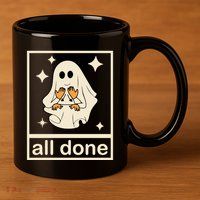 All Done Sign Language Ghost Fall Halloween 11oz C Handle Ceramic Mug