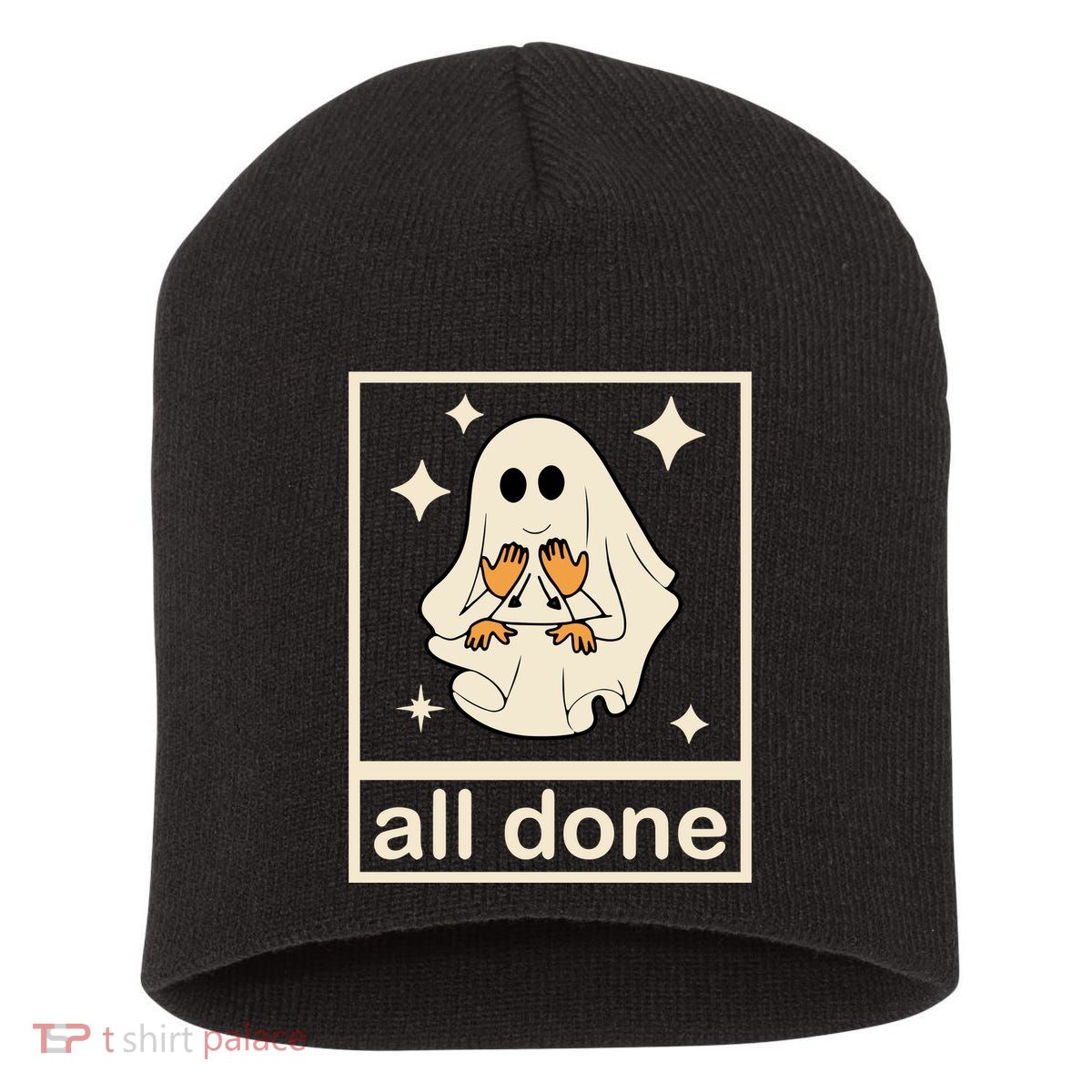 All Done Sign Language Ghost Fall Halloween Short Acrylic Beanie