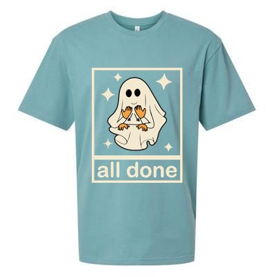 All Done Sign Language Ghost Fall Halloween Sueded Cloud Jersey T-Shirt