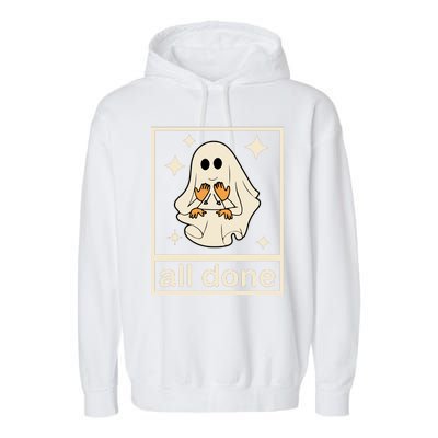 All Done Sign Language Ghost Fall Halloween Garment-Dyed Fleece Hoodie