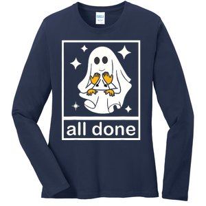 All Done Sign Language Speech Pathology Ghost Fall Halloween Ladies Long Sleeve Shirt