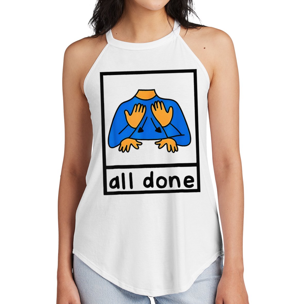All done sign language speech pathology aac sped teacher Women's Perfect Tri Rocker Tank