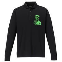 Alien Drinking Slurpie Performance Long Sleeve Polo