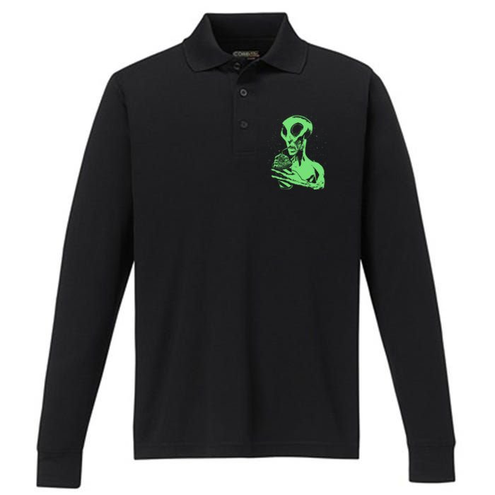 Alien Drinking Slurpie Performance Long Sleeve Polo