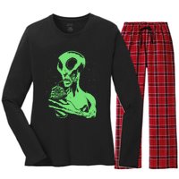 Alien Drinking Slurpie Women's Long Sleeve Flannel Pajama Set 