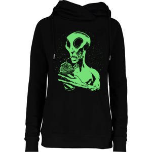 Alien Drinking Slurpie Womens Funnel Neck Pullover Hood