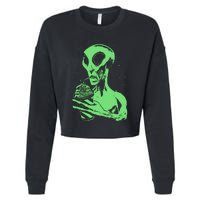 Alien Drinking Slurpie Cropped Pullover Crew