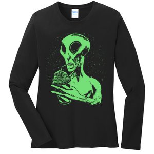 Alien Drinking Slurpie Ladies Long Sleeve Shirt