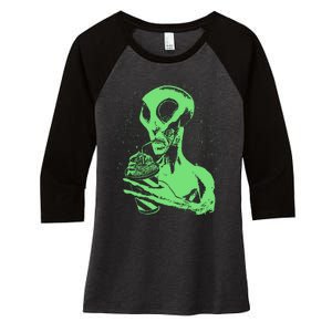 Alien Drinking Slurpie Women's Tri-Blend 3/4-Sleeve Raglan Shirt