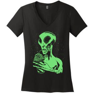 Alien Drinking Slurpie Women's V-Neck T-Shirt