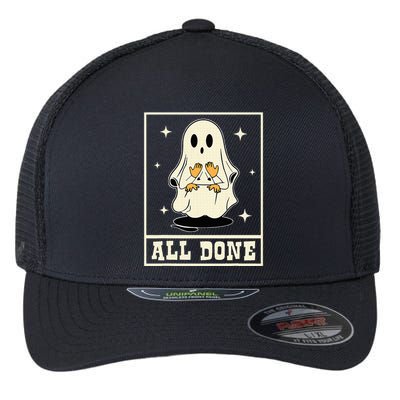 All Done Sign Language Speech Halloween Ghost Teacher Sped Flexfit Unipanel Trucker Cap