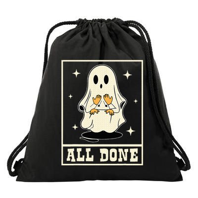 All Done Sign Language Speech Halloween Ghost Teacher Sped Drawstring Bag