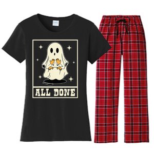 All Done Sign Language Speech Halloween Ghost Teacher Sped Women's Flannel Pajama Set