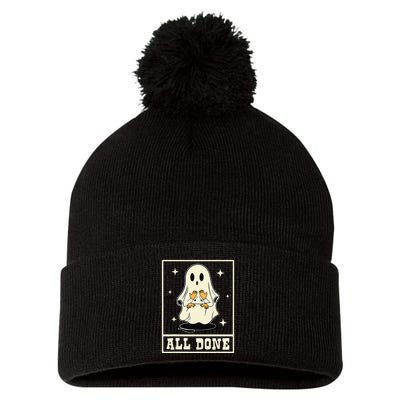 All Done Sign Language Speech Halloween Ghost Teacher Sped Pom Pom 12in Knit Beanie