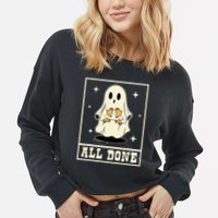 All Done Sign Language Speech Halloween Ghost Teacher Sped Cropped Pullover Crew