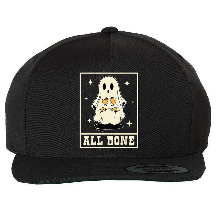 All Done Sign Language Speech Halloween Ghost Teacher Sped Wool Snapback Cap