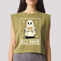 All Done Sign Language Speech Halloween Ghost Teacher Sped Garment-Dyed Women's Muscle Tee