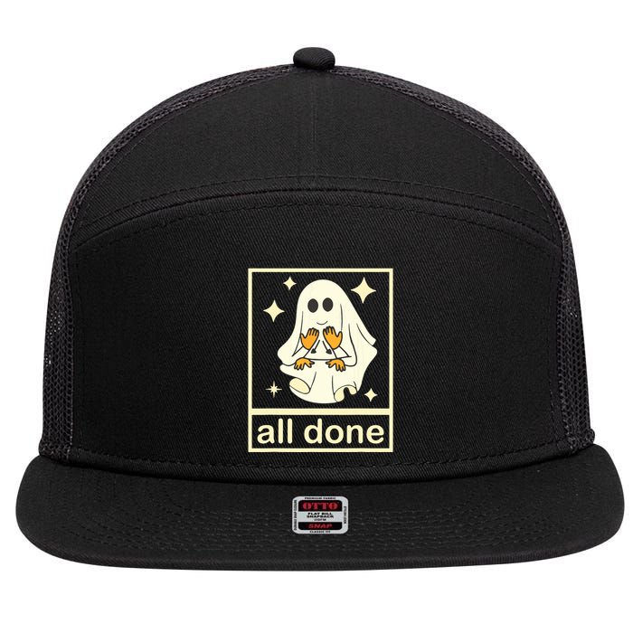 All Done Sign Language Speech Pathology Ghost Fall Halloween 7 Panel Mesh Trucker Snapback Hat