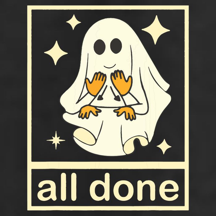 All Done Sign Language Speech Pathology Ghost Fall Halloween 7 Panel Mesh Trucker Snapback Hat