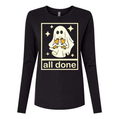 All Done Sign Language Speech Pathology Ghost Fall Halloween Womens Cotton Relaxed Long Sleeve T-Shirt