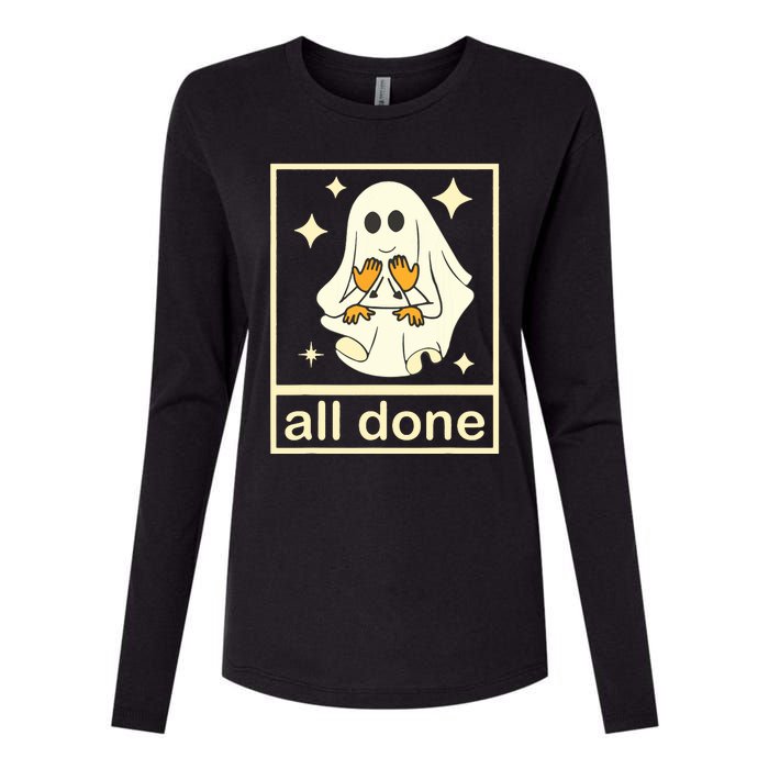 All Done Sign Language Speech Pathology Ghost Fall Halloween Womens Cotton Relaxed Long Sleeve T-Shirt