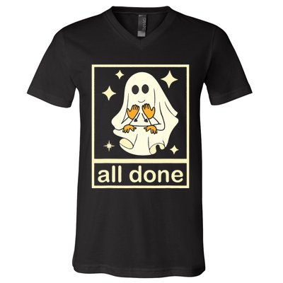 All Done Sign Language Speech Pathology Ghost Fall Halloween V-Neck T-Shirt