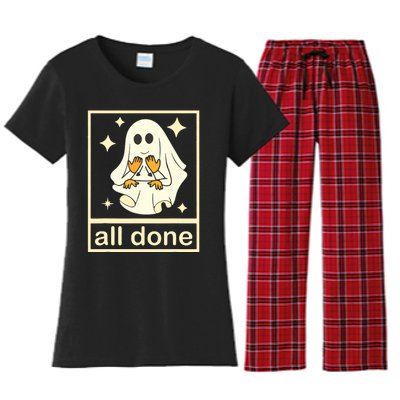 All Done Sign Language Speech Pathology Ghost Fall Halloween Women's Flannel Pajama Set