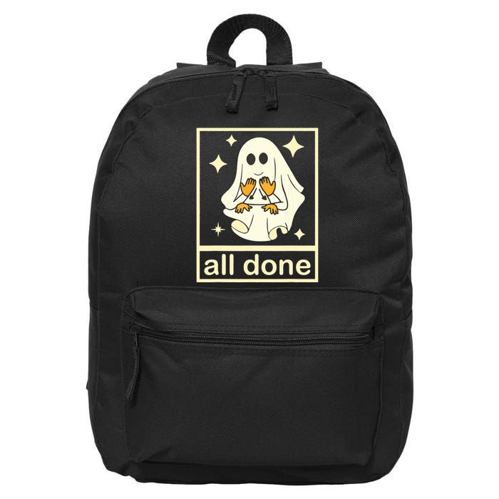 All Done Sign Language Speech Pathology Ghost Fall Halloween 16 in Basic Backpack