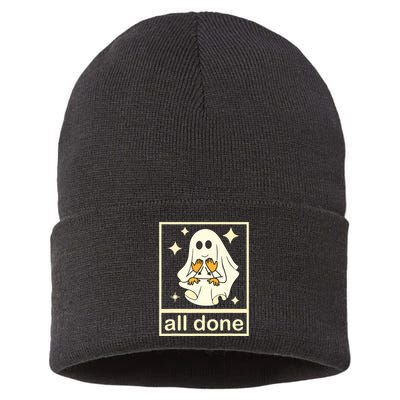 All Done Sign Language Speech Pathology Ghost Fall Halloween Sustainable Knit Beanie