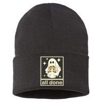 All Done Sign Language Speech Pathology Ghost Fall Halloween Sustainable Knit Beanie