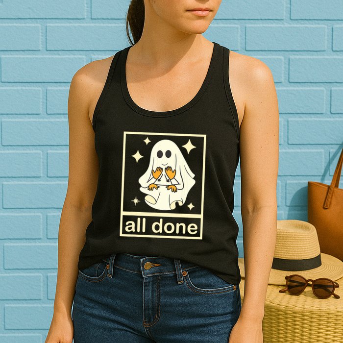 All Done Sign Language Speech Pathology Ghost Fall Halloween Womens Tank Top