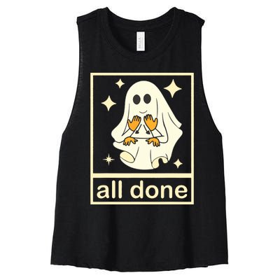 All Done Sign Language Speech Pathology Ghost Fall Halloween Women's Racerback Cropped Tank