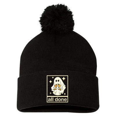 All Done Sign Language Speech Pathology Ghost Fall Halloween Pom Pom 12in Knit Beanie