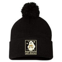 All Done Sign Language Speech Pathology Ghost Fall Halloween Pom Pom 12in Knit Beanie
