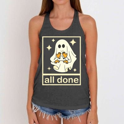 All Done Sign Language Speech Pathology Ghost Fall Halloween Women's Knotted Racerback Tank